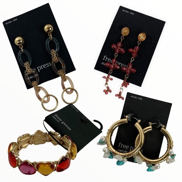 NWT Nordstrom Free Press Jewellery Bundle Three Pairs of Earrings Heart Boho - Picture 1 of 9